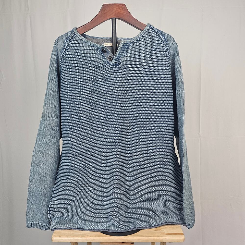 Carbon2Cobalt Mens Heavy Knit Pullover Blue Cotton Split Collar XL California